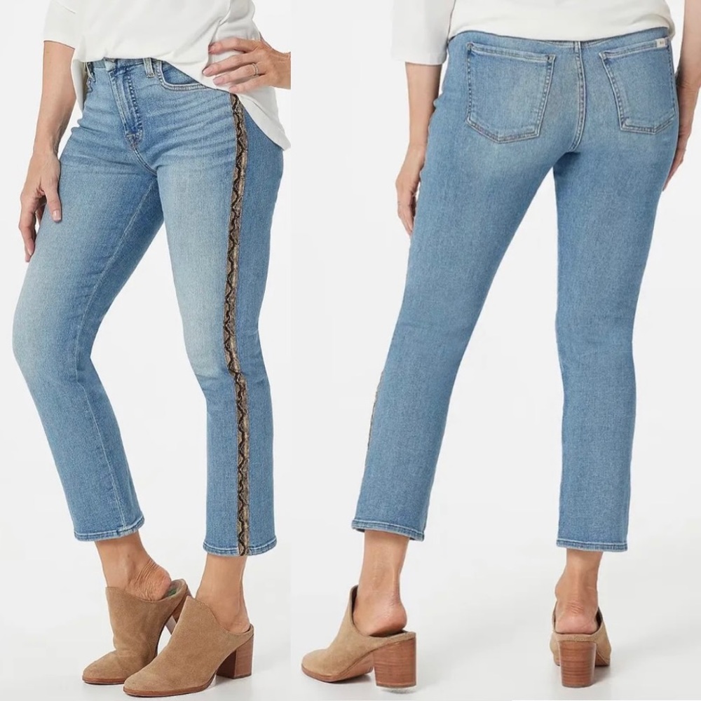 Jen7 for all mankind ankle straight jeans animal print side trims Size 2